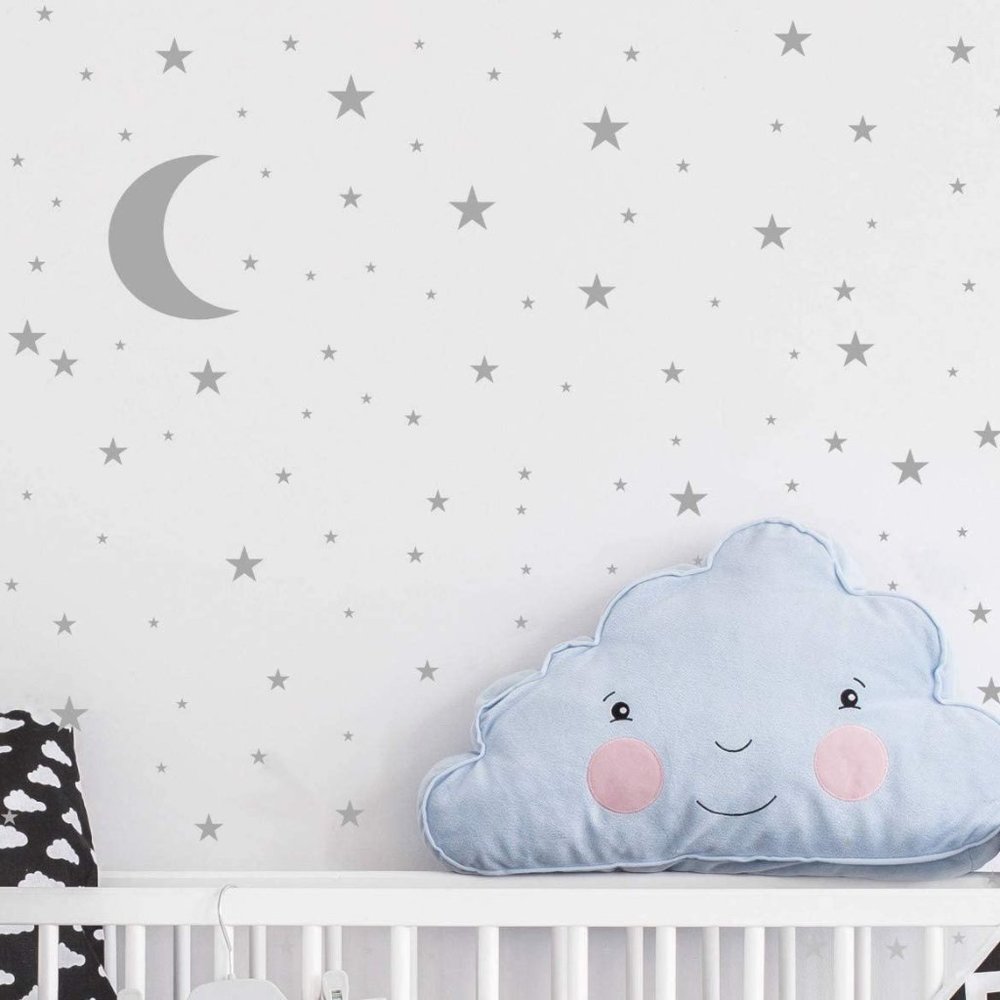 Gray Moon and Stars Wall Decal Vinyl Sticker Decorations Nursery NWT